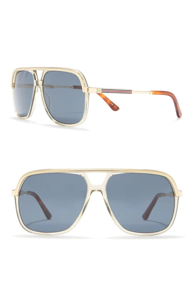 Shop Gucci 57mm Square Pilot Sunglasses In Gold Crystal