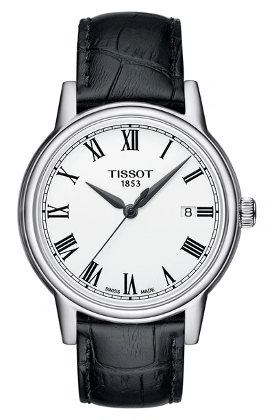 Shop Tissot Carson Leather Strap Watch, 39mm In Black/ White/ Silver