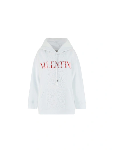 Shop Valentino Hoodie In Bianco/rosso