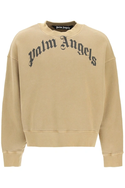Shop Palm Angels Oversized Sweatshirt With Logo In Beige Black (brown)