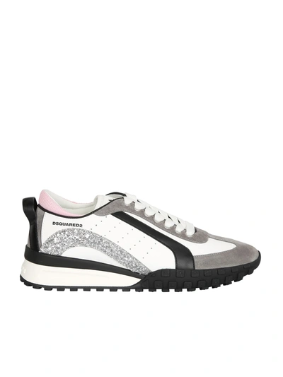 Dsquared2 Glittered Low-top Sneakers In Bianco/grigio/rosa | ModeSens