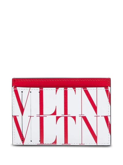 Shop Valentino Vltn Card Holder In White And Red Leather