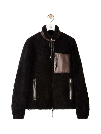 Shop Loewe Shearling Jacket In Black Brown