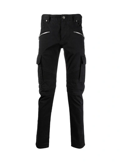 Shop Balmain B Embossed Cargo Tapered Jeans In Pc Noir Delave