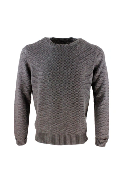Shop Barba Napoli Crewneck Sweater With Rice Grain Processing In Pure Wool In Chestnut