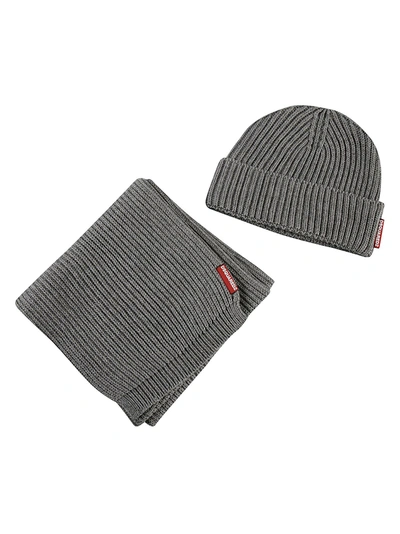 Shop Dsquared2 Ribbed Knit Beanie Set In Grigio