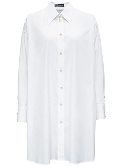 Shop Dolce & Gabbana Oversized White Cotton Poplin Shirt