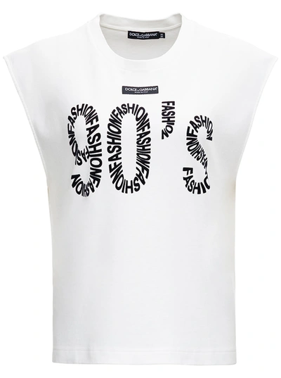 Shop Dolce & Gabbana White Cotton T-shirt With 90s Front Print