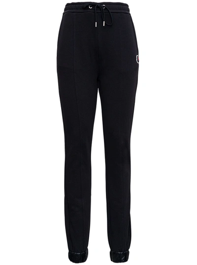 Shop Moncler Black Cotton Pants With Logo Patch