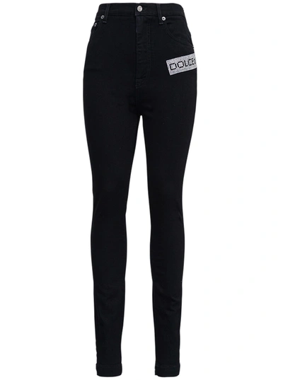 Shop Dolce & Gabbana Stretch Denim Jeans With Jewel Logo In Black