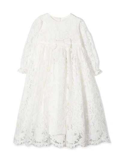 Shop Dolce & Gabbana White Cotton-silk Blend Lace Dress In Bianco