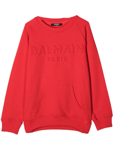 Shop Balmain Red Cotton Sweatshirt In Rosso