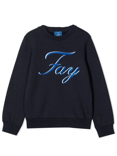 Shop Fay Navy Cotton Sweatshirt In Blu