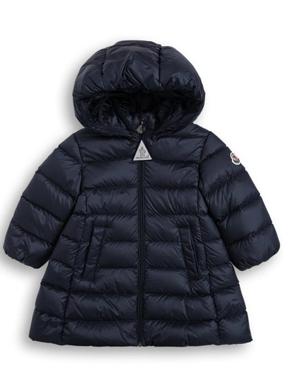 Shop Moncler Long Majeure Down Jacket In Blue Nylon In Black