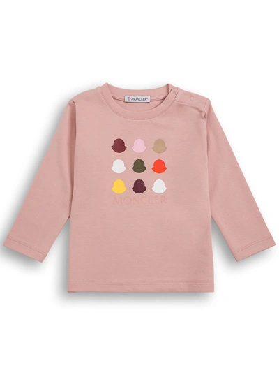 Shop Moncler Long-sleeved Pink Cotton T-shirt