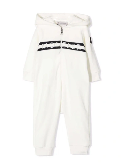 Shop Moncler White Cotton Jumpsuit In Panna