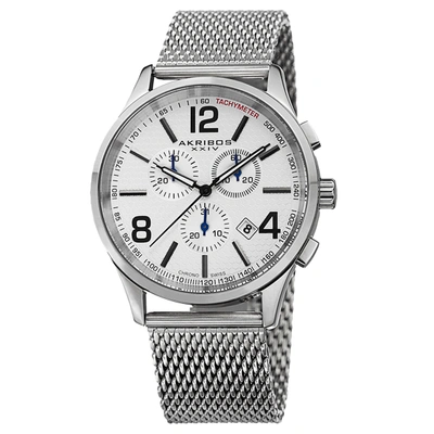 Shop Akribos Xxiv Mens Chronograph Quartz Watch Ak719ss In Black / Silver / White