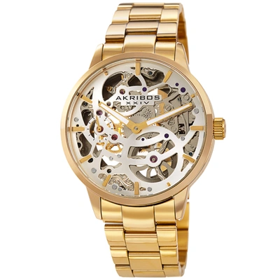 Shop Akribos Xxiv Hand Wind Silver Dial Mens Watch Ak1078yg In Gold Tone,silver Tone