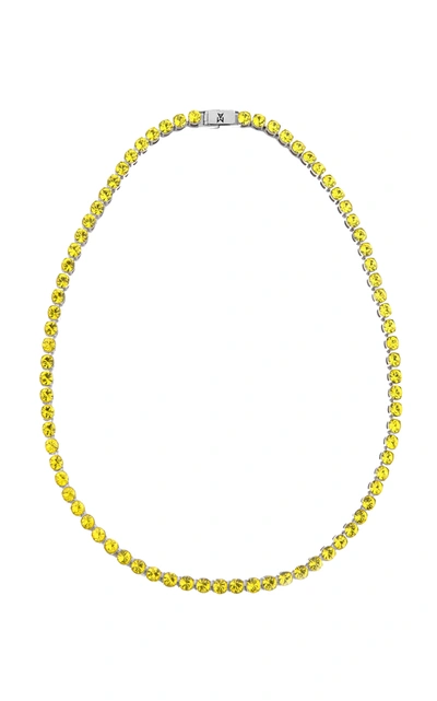 Shop Amina Muaddi Crystal-embellished Tennis Necklace In Yellow