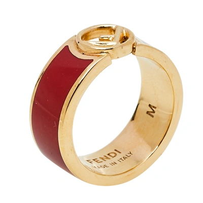Pre-owned Fendi Red Enamel Band Ring M