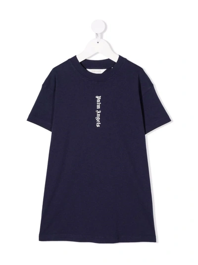 Shop Palm Angels Logo-print T-shirt Dress In Blue