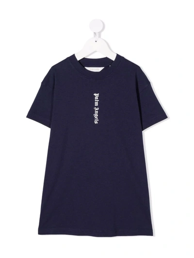 Palm Angels Logo Lettering T-shirt Dress In Blue