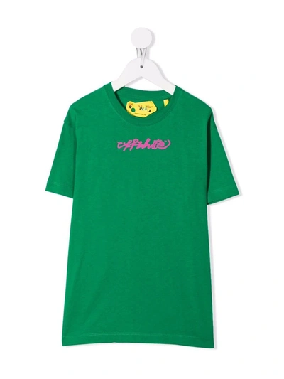 Shop Off-white Script-logo Cotton T-shirt In Green
