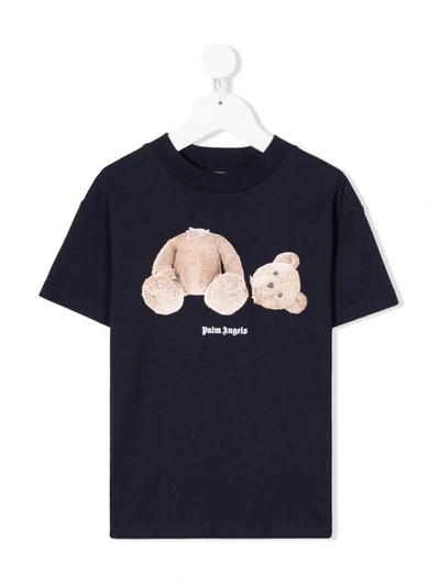 Shop Palm Angels Teddy Bear-print Cotton T-shirt In Blue