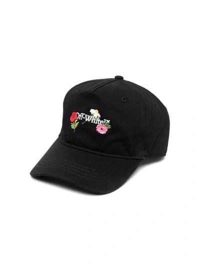 Shop Off-white Floral Embroidered Logo Baseball Cap In Black