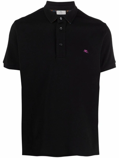Shop Etro Logo-embroidered Polo Shirt In Black