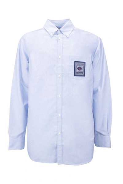 Shop Valentino Blue Logo-patch Long-sleeve Shirt
