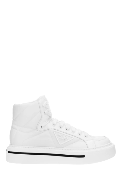Shop Prada Macro Brushed Sneakers In White