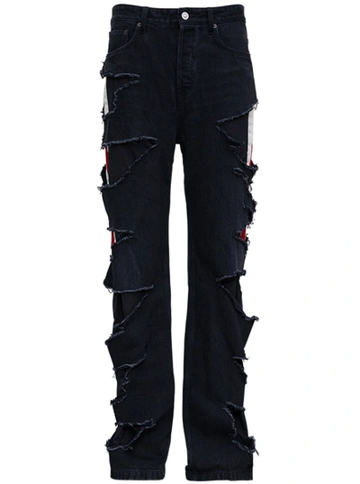Shop Balenciaga Slashed Loose Fit Jeans In Black