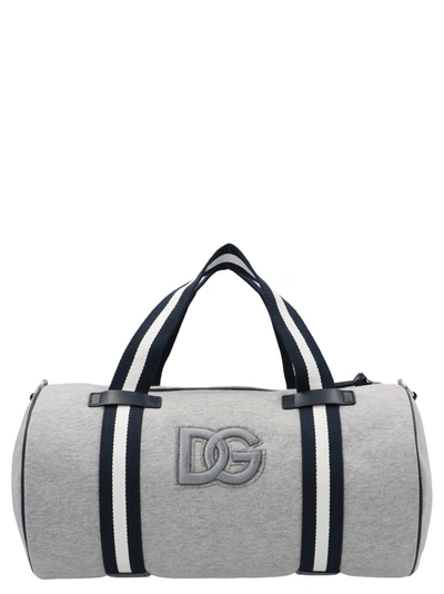 Shop Dolce & Gabbana Kids Logo Embroidered Travel Bag In Grey