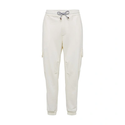 Shop Brunello Cucinelli French Terry Trousers In Blanc Casse