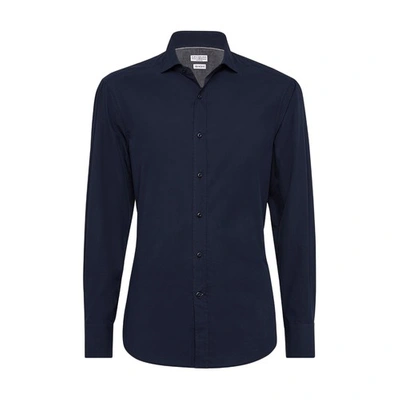 Shop Brunello Cucinelli Slim Fit Shirt In Bleu Marine
