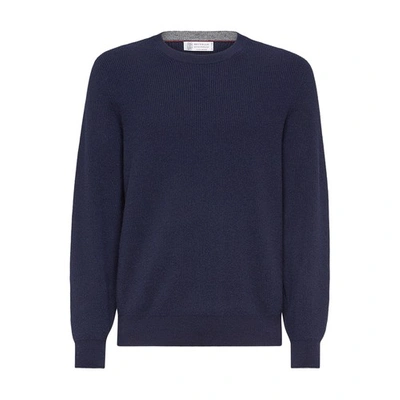 Shop Brunello Cucinelli English Rib Knit Sweater In Bleu Marine