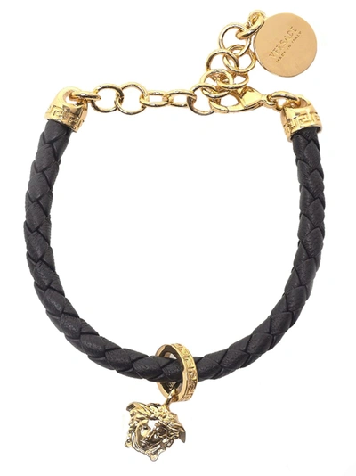 Shop Versace Woven Medusa Charm Bracelet In Black