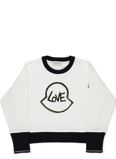 Shop Moncler Enfant Love Printed Contrast Trim Sweatshirt In White