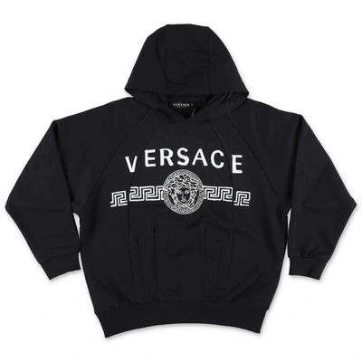Shop Versace Kids Logo Printed Hoodie In Black