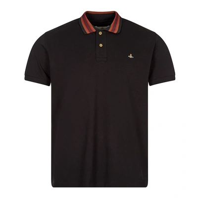 Shop Vivienne Westwood Stripe Collar Polo Shirt In Black