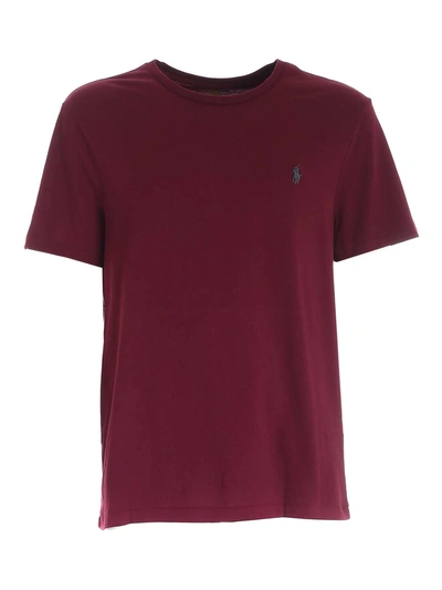 Shop Polo Ralph Lauren Logo Embroidery T-shirt In Wine Color In Red