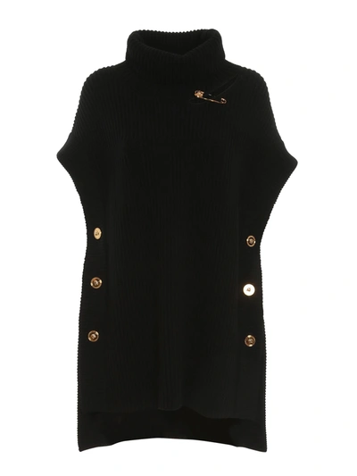 Shop Versace Safety Pin Wool Cape In Black