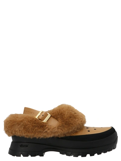 Shop Stella Mccartney Trace Faux Fur Trimmed Clogs In Brown