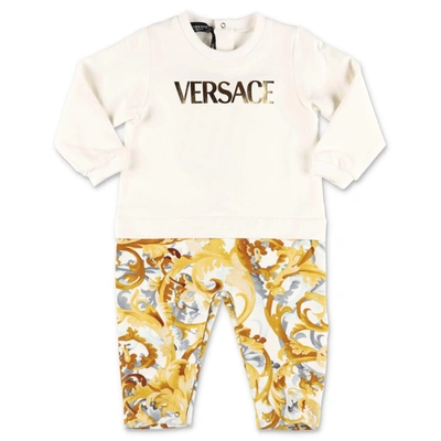 Shop Versace Kids Barocco Printed Romper In Multi