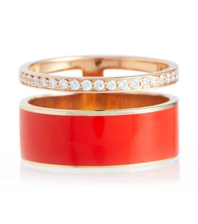 Repossi Women's Berbere 18k Rose Gold, Red Lacquer & Diamond 2-row Ring In Red