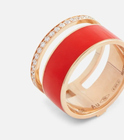 Repossi Women's Berbere 18k Rose Gold, Red Lacquer & Diamond 2-row Ring In Red