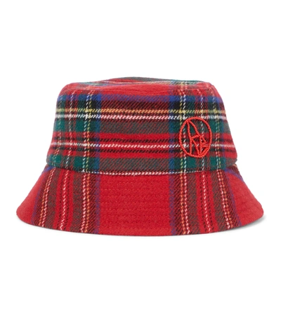 Shop Ruslan Baginskiy Tartan Wool-blend Bucket Hat In Red