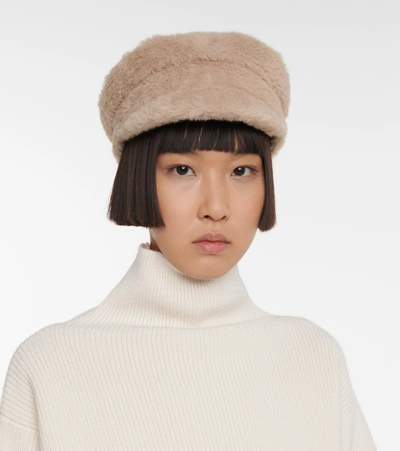 Shop Ruslan Baginskiy Faux Fur Baker Boy Cap In Beige