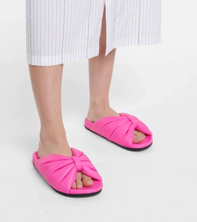 Shop Balenciaga Puffy Leather Slides In Pink
